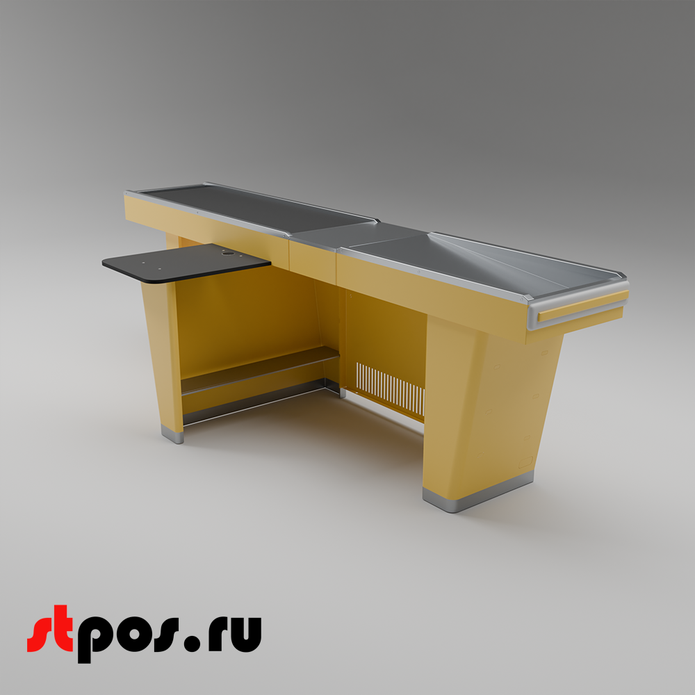 02_Кассовый бокс Stream-L-290S-Т150 (тр-р 150см,шл_нерж, б_выр.,уз_нак), RAL1018, Желтый, Левый