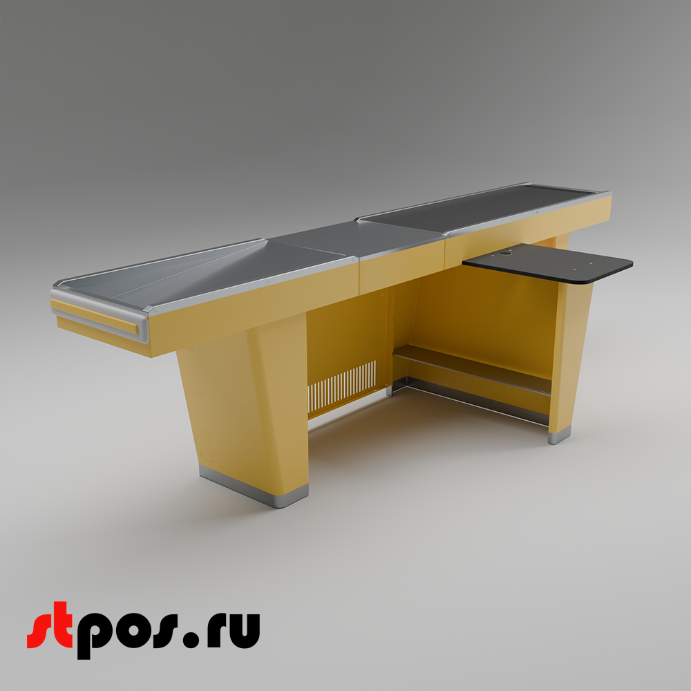 02_Кассовый бокс Stream-L-320-Т150 (тр-р 150см,шл_нерж.,б_выр_,уз_нак.), RAL1018, Желтый, Правый