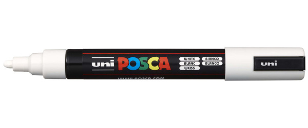 1_Маркер на водной основе POSCA PC-5M, белый (WHITE - 1), 1.8 - 2.5 мм, пул. нак.