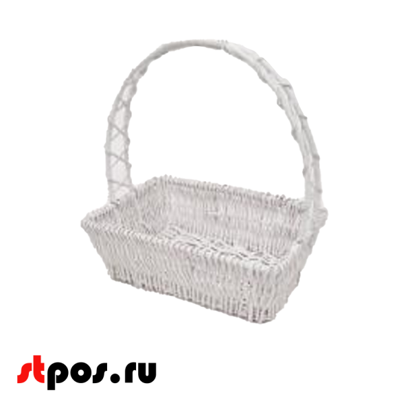 00_Корзина плетеная прямоугольная, полукруглая ручка, цел. прут, 450х340х160мм, Белый