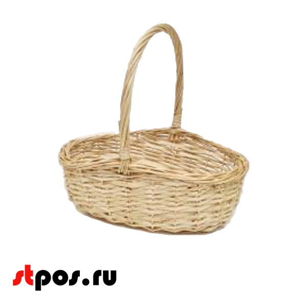 00_Корзина плетеная овальная, полукруглая ручка, рез. прут, 450х350х200мм, Натуральный