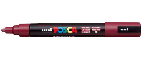 1_Маркер на водной основе POSCA PC-5M, красное вино (RED WINE - 60), 1.8 - 2.5 мм, пул. нак.