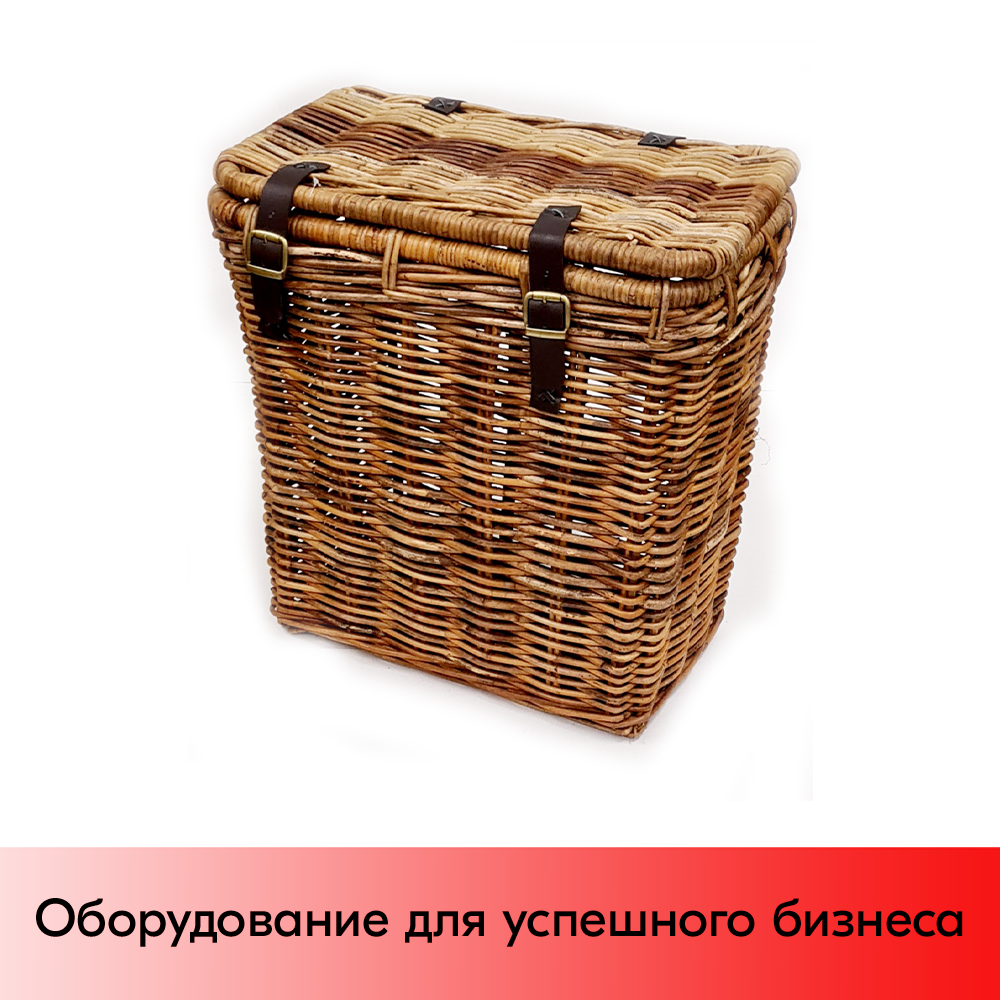 01_Корзинка прямоугольная плетеная из натурального ротанго, не съемная крышка, 500х320х460мм, Коричневая