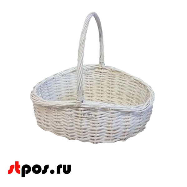 00_Корзина плетеная овальная, полукруглая ручка, рез. прут, 340х250х150мм, Белый