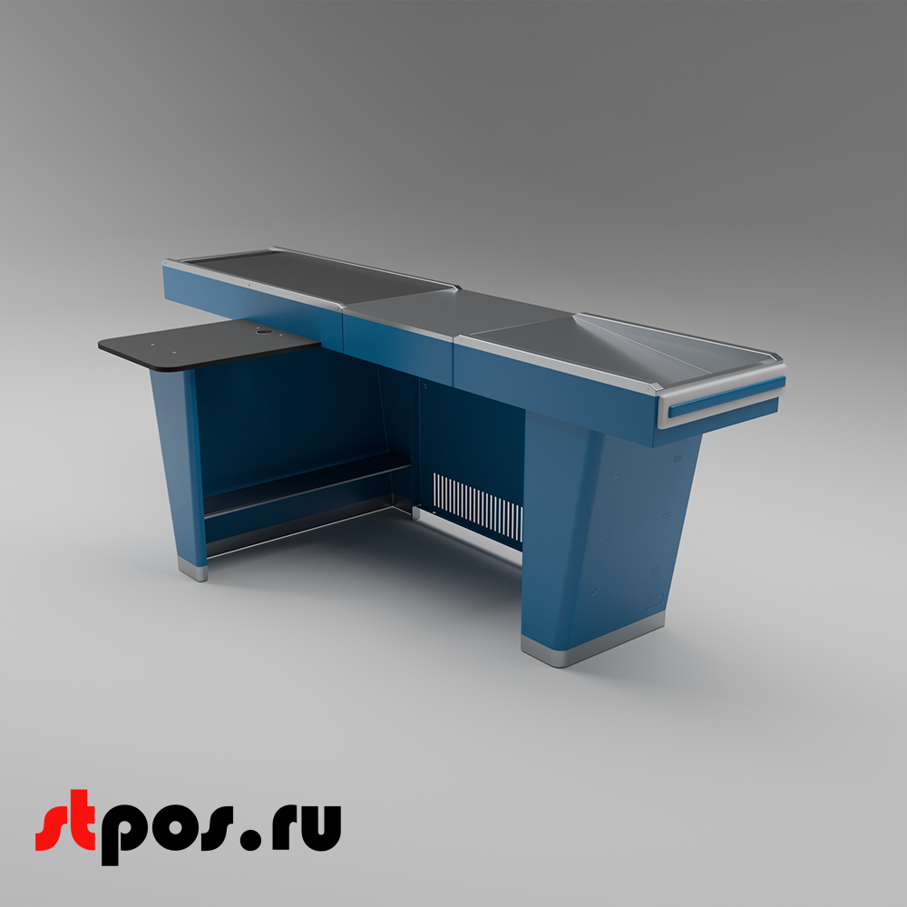 02_Кассовый бокс Stream-L-290-Т120 (тр-р120 см, шлиф. нерж., б_выр, уз_нак.), RAL5005, Синий, Левый