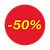 Ценники-стикеры самоклеящиеся "минус 50%", съемный клей, круг 29мм, красный с желтым (250шт)