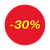 Ценники-стикеры самоклеящиеся "минус 30%", съемный клей, круг 29мм, красный с желтым (250шт)