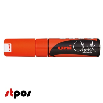 1_Маркер меловой Uni Chalk 8K 8мм клиновидный ОРАНЖЕВЫЙ флуоресцентный