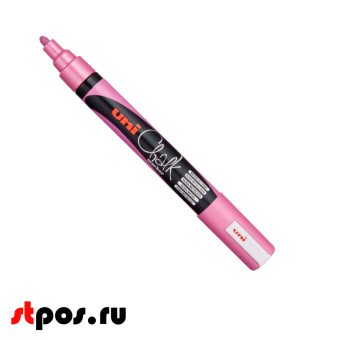 00_Маркер меловой Uni Chalk PWE-5M 1,8-2,5 мм овальный, Розовый металлик
