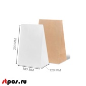 Бумажный пакет с прямоугольным дном 180х290х120 мм, писчая белая (700шт/кор)
