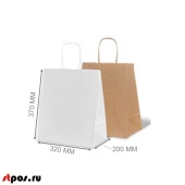 Крафт-пакет с кручеными ручками 320х370х200 мм, Бурый (300шт/кор)
