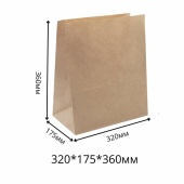 Пакет крафт с прямоугольным дном без ручек, 320х360х175, MI, плотность 80гр./м2, бурый (210шт/кор)
