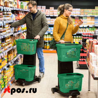 09_НАБОР Тележка SNUPY черная с двумя зелеными пластиковыми корзинами GREAT 28л