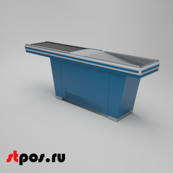 00_Кассовый бокс Stream-L-260S-Т150 (тр-р 150см,ш_нерж.,б_выр_,уз_нак.), RAL5005, Синий, Правый