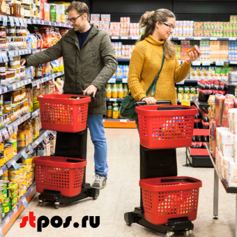 03_НАБОР Тележка SNUPY черная с двумя красными пластиковыми корзинами GREAT 28л