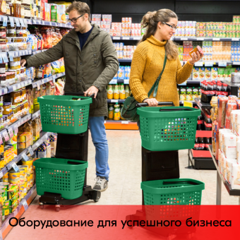 10_НАБОР Тележка SNUPY черная с двумя зелеными пластиковыми корзинами GREAT 28л