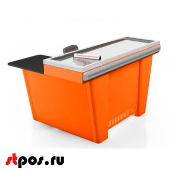 00_Кассовый бокс Stream-M-150 Light с тумбой кассира,без вырезов,шлиф.нерж,RAL2004,Оранжевый,универсал